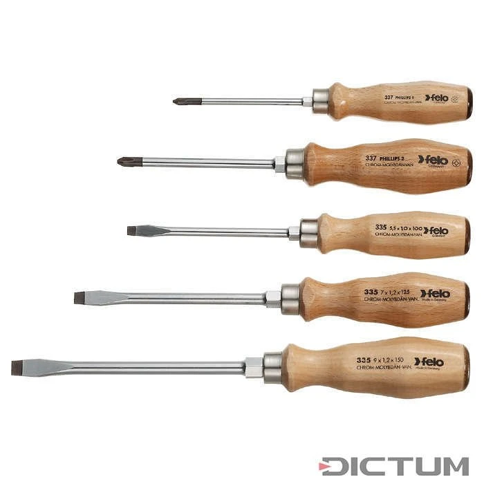 Jeu De Tournevis Felo à Poignée En Bois, 5 Pièces, Fente/PH -Famille Outil Magasin